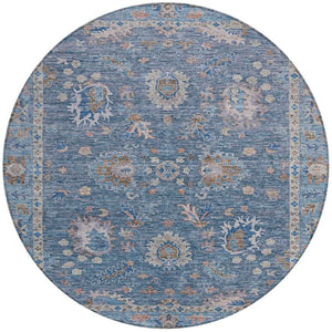 HomeRoots 5' Blue and Beige Floral Washable Area Rug – Stylish Indoor/Outdoor Décor for High-Traffic Spaces 8' Round 631619