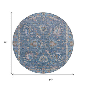 HomeRoots 5' Blue and Beige Floral Washable Area Rug – Stylish Indoor/Outdoor Décor for High-Traffic Spaces 8' Round 631619