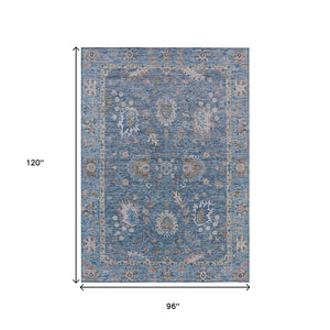 HomeRoots 5' Blue and Beige Floral Washable Area Rug – Stylish Indoor/Outdoor Décor for High-Traffic Spaces 8' X 10' 631620