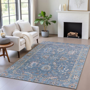 HomeRoots 5' Blue and Beige Floral Washable Area Rug – Stylish Indoor/Outdoor Décor for High-Traffic Spaces 8' X 10' 631620