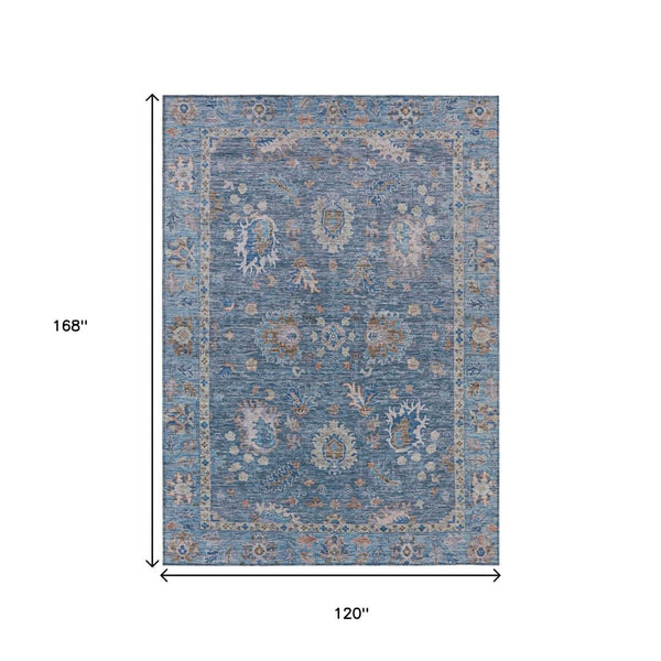 HomeRoots 5' Blue and Beige Floral Washable Area Rug – Stylish Indoor/Outdoor Décor for High-Traffic Spaces 10' X 14' 631622