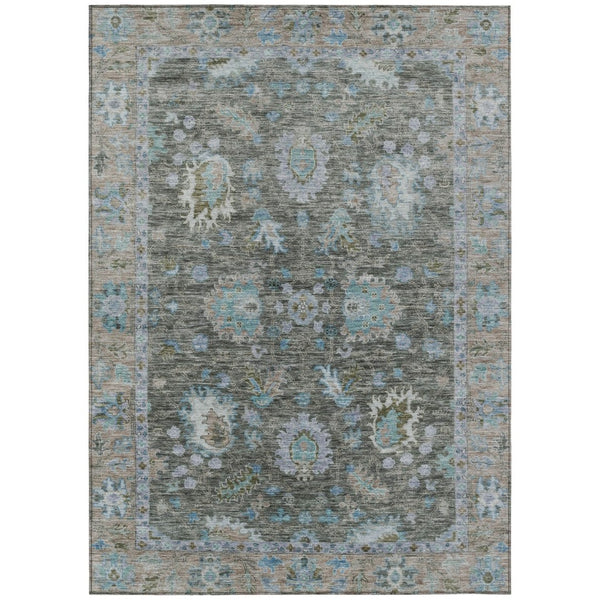 HomeRoots 5' Timeless Floral Area Rug in Fern Green & Denim Blue - Washable & Durable for Indoor/Outdoor Use 5' X 8' 631624