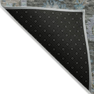 HomeRoots 5' Timeless Floral Area Rug in Fern Green & Denim Blue - Washable & Durable for Indoor/Outdoor Use 5' X 8' 631624