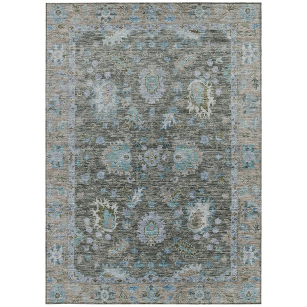 HomeRoots 5' Timeless Floral Area Rug in Fern Green & Denim Blue - Washable & Durable for Indoor/Outdoor Use 5' X 8' 631624