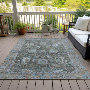 HomeRoots 5' Timeless Floral Area Rug in Fern Green & Denim Blue - Washable & Durable for Indoor/Outdoor Use 5' X 8' 631624