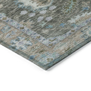 HomeRoots 5' Timeless Floral Area Rug in Fern Green & Denim Blue - Washable & Durable for Indoor/Outdoor Use 8' Round 631625