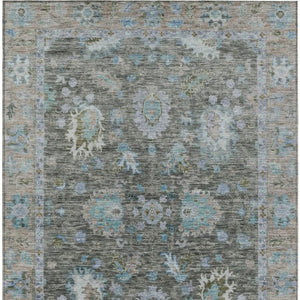 HomeRoots 5' Timeless Floral Area Rug in Fern Green & Denim Blue - Washable & Durable for Indoor/Outdoor Use 8' X 10' 631626