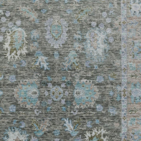 HomeRoots 5' Timeless Floral Area Rug in Fern Green & Denim Blue - Washable & Durable for Indoor/Outdoor Use 8' X 10' 631626