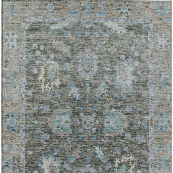 HomeRoots 5' Timeless Floral Area Rug in Fern Green & Denim Blue - Washable & Durable for Indoor/Outdoor Use 9' X 12' 631627