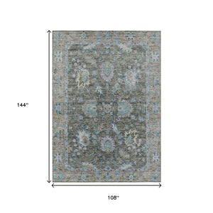 HomeRoots 5' Timeless Floral Area Rug in Fern Green & Denim Blue - Washable & Durable for Indoor/Outdoor Use 9' X 12' 631627