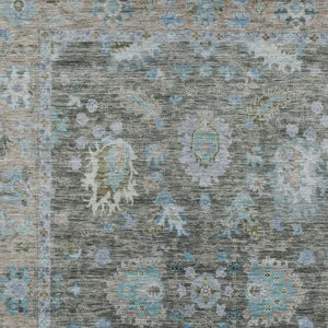 HomeRoots 5' Timeless Floral Area Rug in Fern Green & Denim Blue - Washable & Durable for Indoor/Outdoor Use 9' X 12' 631627