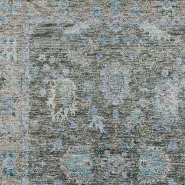HomeRoots 5' Timeless Floral Area Rug in Fern Green & Denim Blue - Washable & Durable for Indoor/Outdoor Use 9' X 12' 631627
