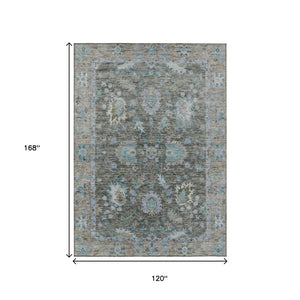 HomeRoots 5' Timeless Floral Area Rug in Fern Green & Denim Blue - Washable & Durable for Indoor/Outdoor Use 10' X 14' 631628