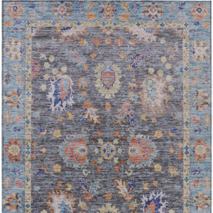HomeRoots 5' Gray and Denim Blue Floral Area Rug - Washable, Durable, Versatile for Indoor and Outdoor Use 5' X 8' 631630