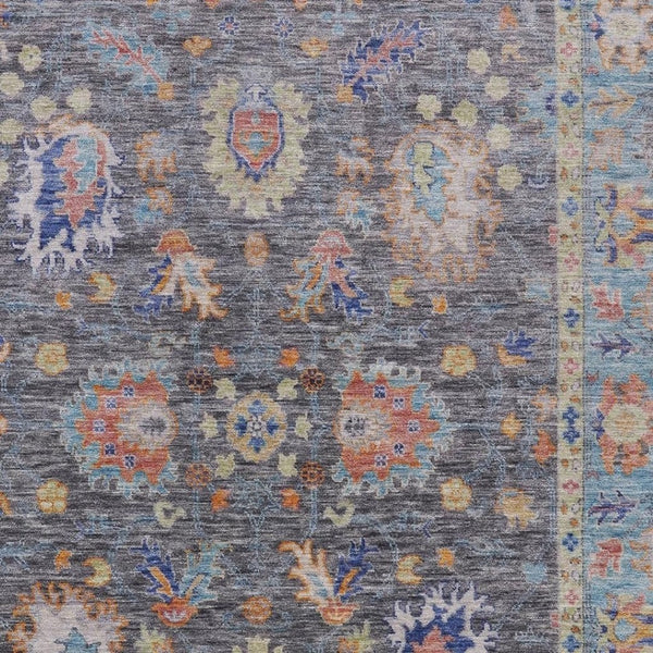 HomeRoots 5' Gray and Denim Blue Floral Area Rug - Washable, Durable, Versatile for Indoor and Outdoor Use 5' X 8' 631630