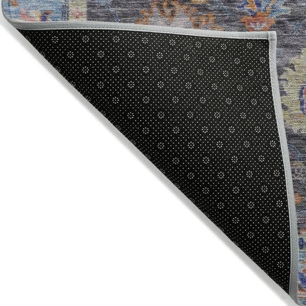 HomeRoots 5' Gray and Denim Blue Floral Area Rug - Washable, Durable, Versatile for Indoor and Outdoor Use 8' Round 631631