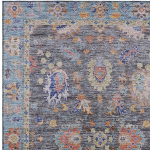 HomeRoots 5' Gray and Denim Blue Floral Area Rug - Washable, Durable, Versatile for Indoor and Outdoor Use 8' X 10' 631632