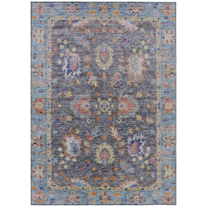 HomeRoots 5' Gray and Denim Blue Floral Area Rug - Washable, Durable, Versatile for Indoor and Outdoor Use 10' X 14' 631634