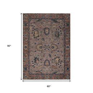 HomeRoots 5' Brown and Beige Floral Area Rug – Durable and Stylish for Indoor/Outdoor Spaces, Easy Care 5' X 8' 631636