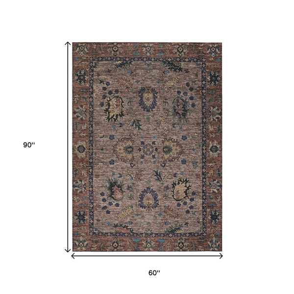 HomeRoots 5' Brown and Beige Floral Area Rug – Durable and Stylish for Indoor/Outdoor Spaces, Easy Care 5' X 8' 631636