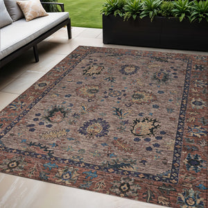 HomeRoots 5' Brown and Beige Floral Area Rug – Durable and Stylish for Indoor/Outdoor Spaces, Easy Care 5' X 8' 631636