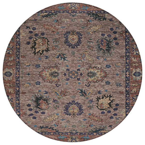 HomeRoots 5' Brown and Beige Floral Area Rug – Durable and Stylish for Indoor/Outdoor Spaces, Easy Care 8' Round 631637