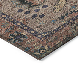 HomeRoots 5' Brown and Beige Floral Area Rug – Durable and Stylish for Indoor/Outdoor Spaces, Easy Care 8' Round 631637