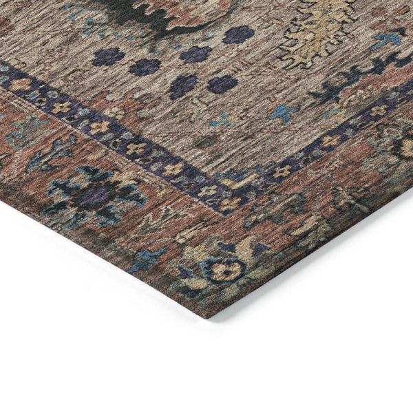 HomeRoots 5' Brown and Beige Floral Area Rug – Durable and Stylish for Indoor/Outdoor Spaces, Easy Care 8' Round 631637