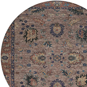 HomeRoots 5' Brown and Beige Floral Area Rug – Durable and Stylish for Indoor/Outdoor Spaces, Easy Care 8' Round 631637