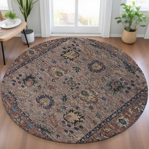 HomeRoots 5' Brown and Beige Floral Area Rug – Durable and Stylish for Indoor/Outdoor Spaces, Easy Care 8' Round 631637
