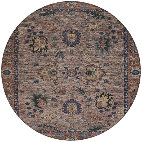 HomeRoots 5' Brown and Beige Floral Area Rug – Durable and Stylish for Indoor/Outdoor Spaces, Easy Care 8' Round 631637