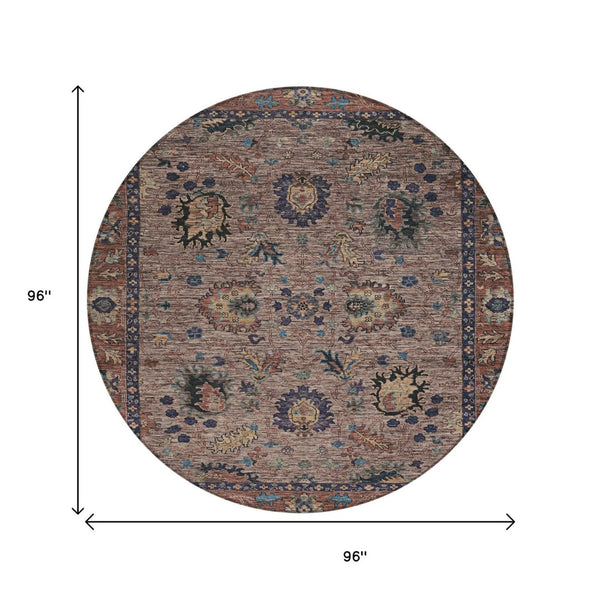 HomeRoots 5' Brown and Beige Floral Area Rug – Durable and Stylish for Indoor/Outdoor Spaces, Easy Care 8' Round 631637