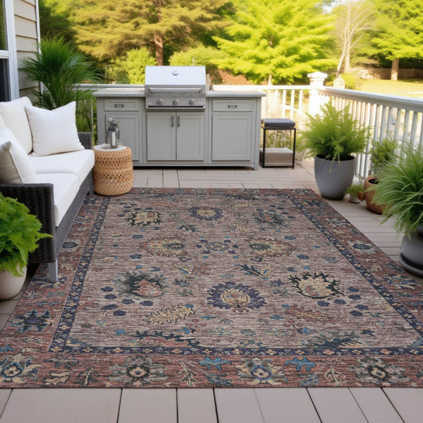 HomeRoots 5' Brown and Beige Floral Area Rug – Durable and Stylish for Indoor/Outdoor Spaces, Easy Care 8' X 10' 631638