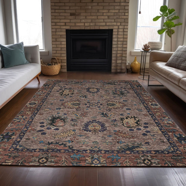 HomeRoots 5' Brown and Beige Floral Area Rug – Durable and Stylish for Indoor/Outdoor Spaces, Easy Care 9' X 12' 631639