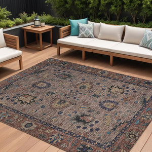 HomeRoots 5' Brown and Beige Floral Area Rug – Durable and Stylish for Indoor/Outdoor Spaces, Easy Care 10' X 14' 631640