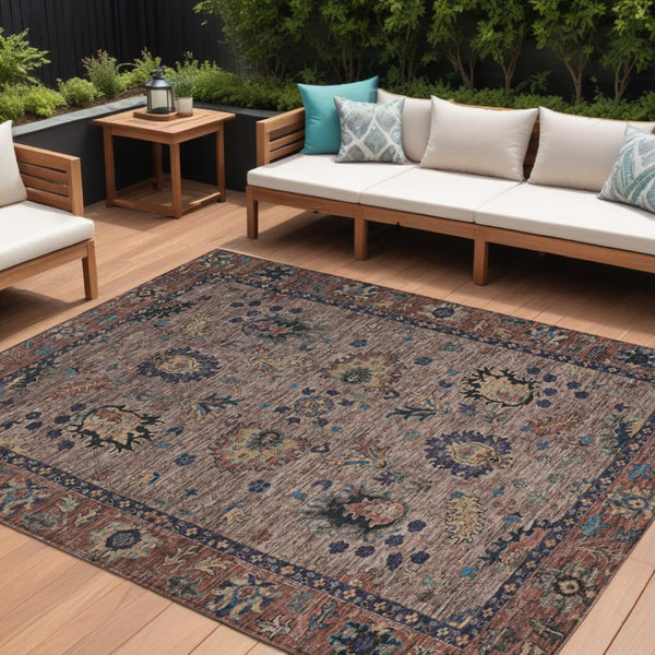 HomeRoots 5' Brown and Beige Floral Area Rug – Durable and Stylish for Indoor/Outdoor Spaces, Easy Care 10' X 14' 631640