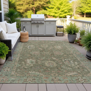HomeRoots 5' Refresh Your Space with a Durable Olive Green and Rust Floral Washable Area Rug for Indoor/Outdoor Use 5' X 8' 631642