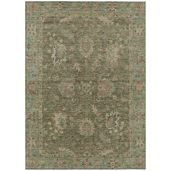 HomeRoots 5' Refresh Your Space with a Durable Olive Green and Rust Floral Washable Area Rug for Indoor/Outdoor Use 5' X 8' 631642