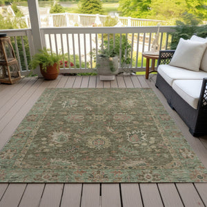 HomeRoots 5' Refresh Your Space with a Durable Olive Green and Rust Floral Washable Area Rug for Indoor/Outdoor Use 5' X 8' 631642