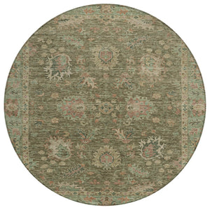 HomeRoots 5' Refresh Your Space with a Durable Olive Green and Rust Floral Washable Area Rug for Indoor/Outdoor Use 8' Round 631643
