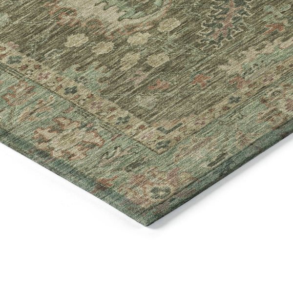 HomeRoots 5' Refresh Your Space with a Durable Olive Green and Rust Floral Washable Area Rug for Indoor/Outdoor Use 8' Round 631643