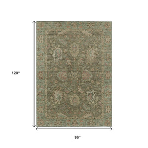 HomeRoots 5' Refresh Your Space with a Durable Olive Green and Rust Floral Washable Area Rug for Indoor/Outdoor Use 8' X 10' 631644