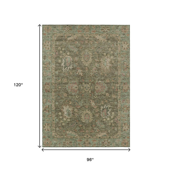 HomeRoots 5' Refresh Your Space with a Durable Olive Green and Rust Floral Washable Area Rug for Indoor/Outdoor Use 8' X 10' 631644