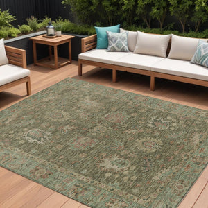 HomeRoots 5' Refresh Your Space with a Durable Olive Green and Rust Floral Washable Area Rug for Indoor/Outdoor Use 8' X 10' 631644