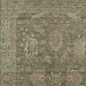 HomeRoots 5' Refresh Your Space with a Durable Olive Green and Rust Floral Washable Area Rug for Indoor/Outdoor Use 9' X 12' 631645