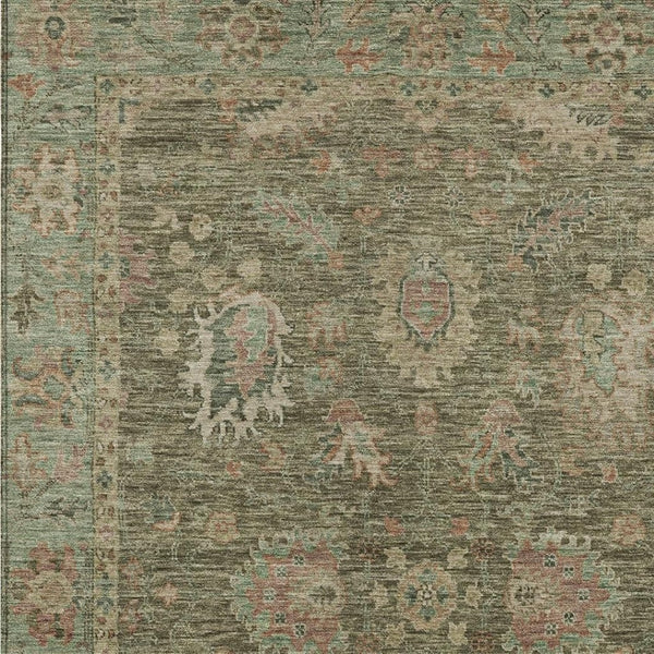 HomeRoots 5' Refresh Your Space with a Durable Olive Green and Rust Floral Washable Area Rug for Indoor/Outdoor Use 9' X 12' 631645