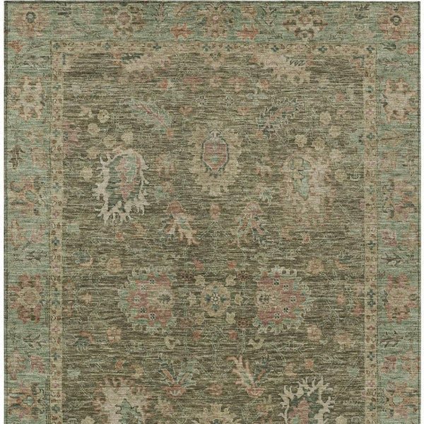 HomeRoots 5' Refresh Your Space with a Durable Olive Green and Rust Floral Washable Area Rug for Indoor/Outdoor Use 10' X 14' 631646