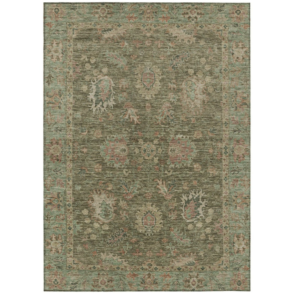 HomeRoots 5' Refresh Your Space with a Durable Olive Green and Rust Floral Washable Area Rug for Indoor/Outdoor Use 10' X 14' 631646