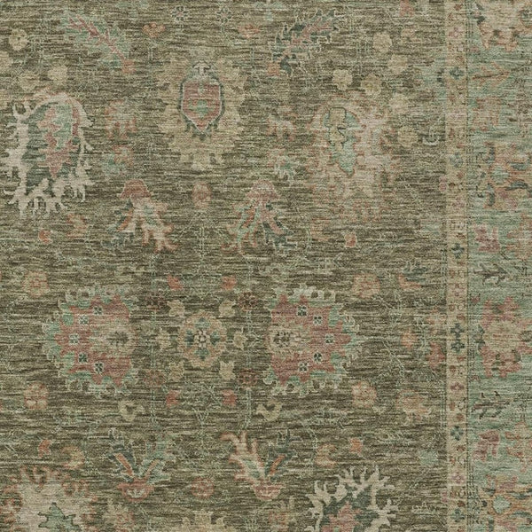 HomeRoots 5' Refresh Your Space with a Durable Olive Green and Rust Floral Washable Area Rug for Indoor/Outdoor Use 10' X 14' 631646