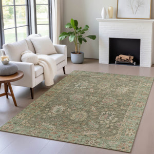 HomeRoots 5' Refresh Your Space with a Durable Olive Green and Rust Floral Washable Area Rug for Indoor/Outdoor Use 10' X 14' 631646